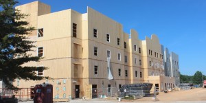 Fully erected Cross Laminated Timber (CLT) hotel.