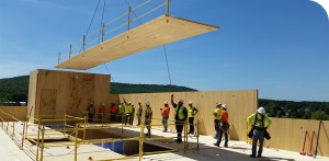 Large CLT Cross Laminated Timber Panel Being Constructed.