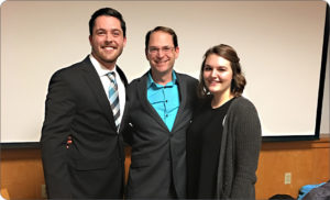 Greg Riley (center) with current Chi Epsilon members Trent Phillips (left) and Nichole Criner (right). Trent worked previously as a co-op student at Schaefer and Nichole is currently.