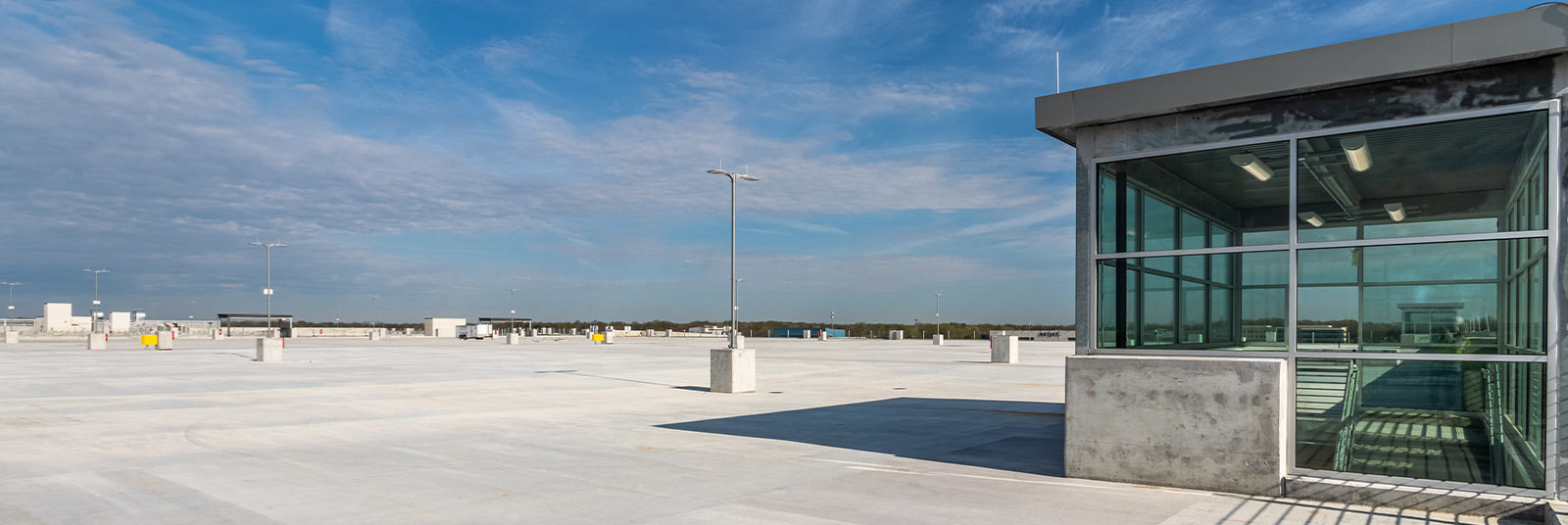 Finished rooftop parking level at the ConRAC at John Glenn Columbus International Airport.