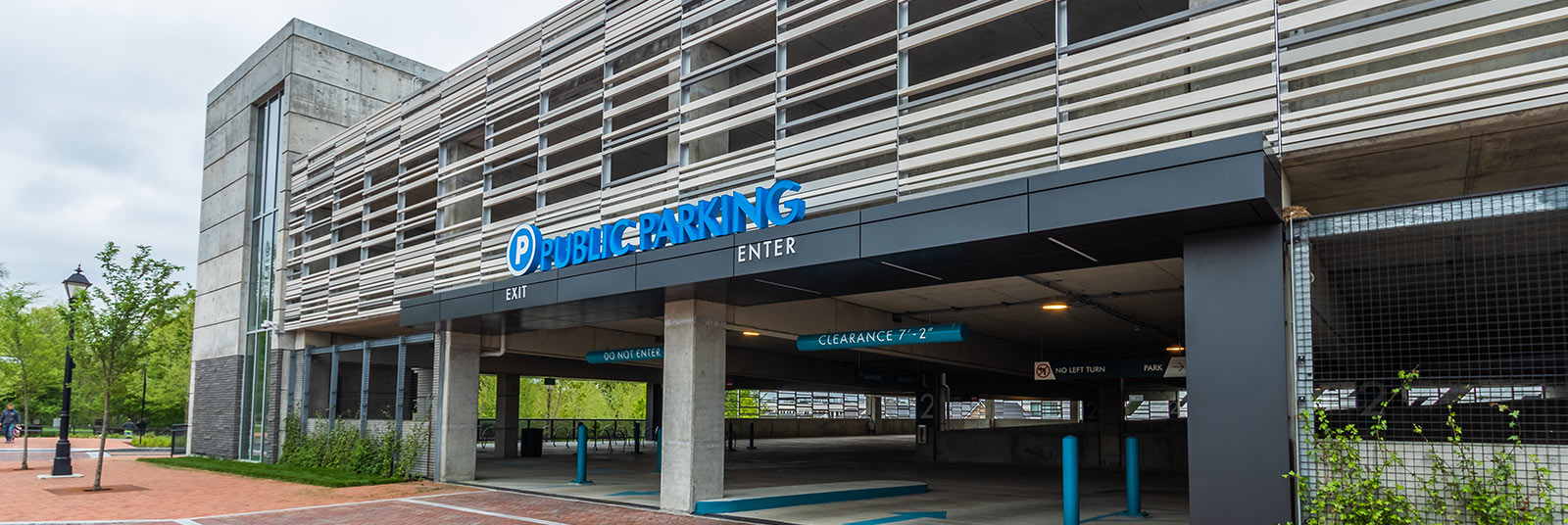 The west parking entrance at the Dublin Parking Garage in Dublin, Ohio.