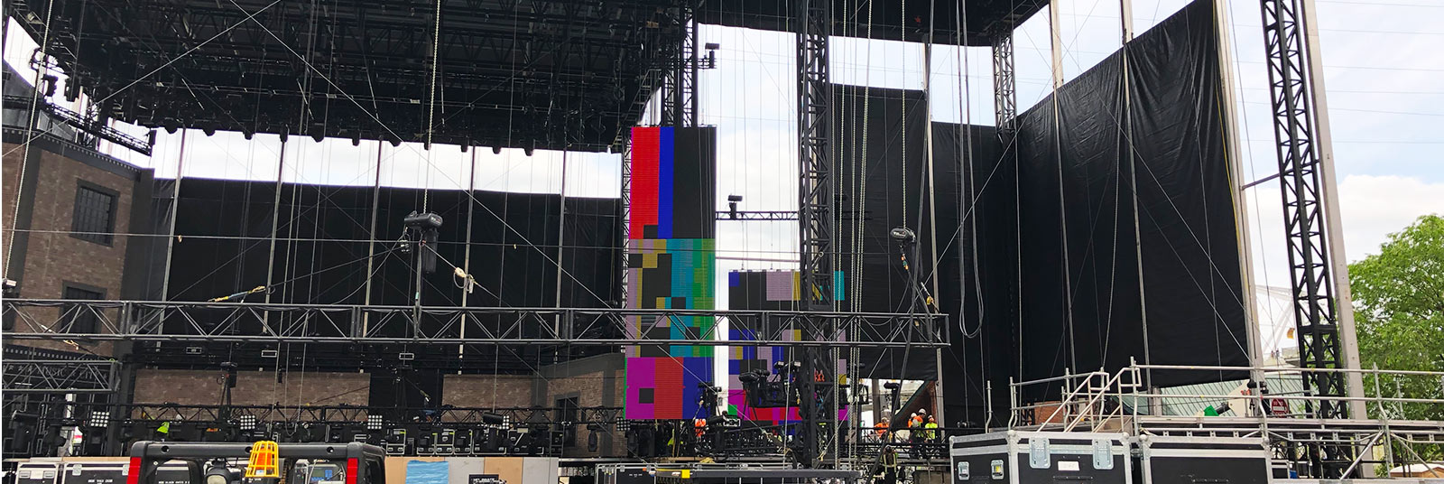 View of the temporary stage under production at the 2019 NFL Draft in Nashville, Tennessee.