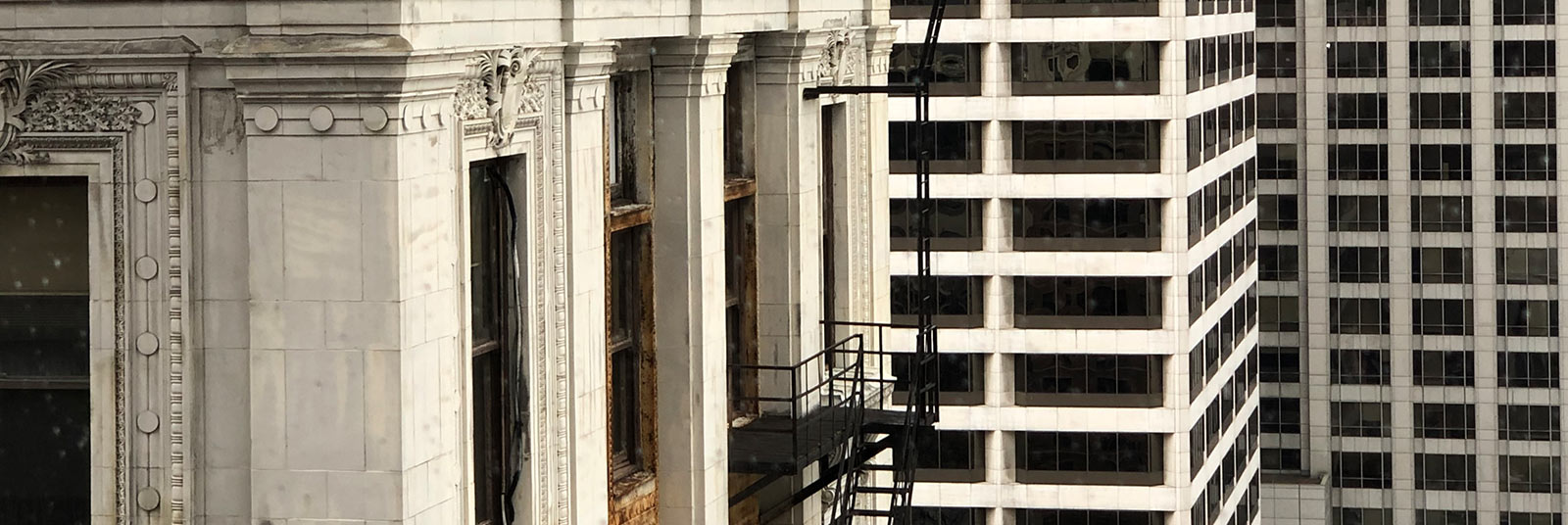 View of the fire escape on the Traction Building in Cincinnati, Ohio