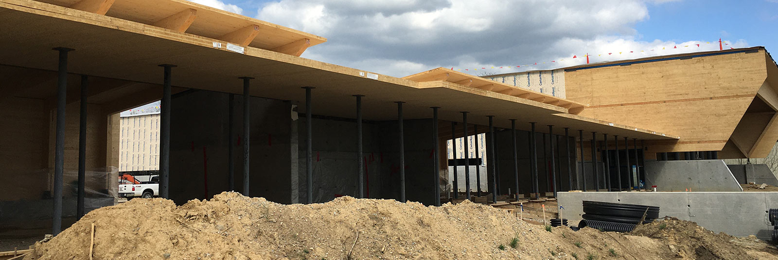 Beams to support the CLT and glulam structure at the Salvagnini addition in Hamilton, Ohio.