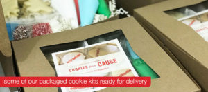 Final packaged cookie kits for Schaefer's 2019 Cookies for a Cause holiday gift campaign.