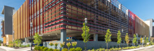 The standalone parking structure at The RED apartments in Cincinnati, Ohio.