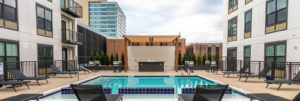 The outdoor pool at Xander on State in Columbus, Ohio.