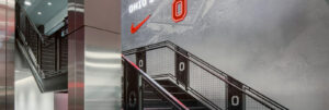 Monumental staircase at the renovated Woody Hayes Athletic Center at The Ohio State University.