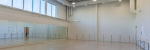 A finished ballet studio at the new Cincinnati Ballet facility.