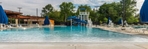The zero-entry pool and water slides at Grandview Heights Municipal Pool.