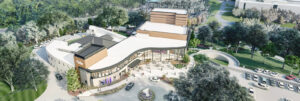 Aerial rendering of the new Playhouse in the Park in Eden Park in Cincinnati, Ohio.