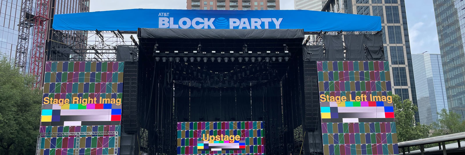 Temporary stage erected for the 2023 March Madness Music Festival in Houston, Texas.